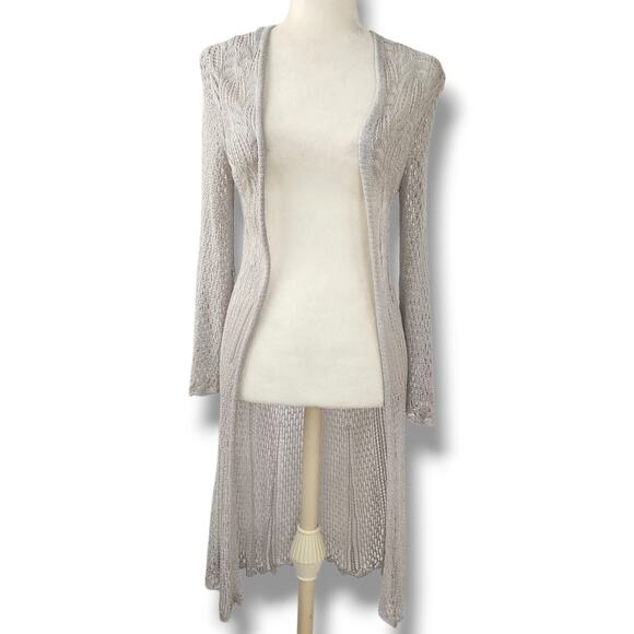 Sigrid Olsen Vintage Y2K Open Cardigan Duster Crochet Silver Gray Boho Size M - Picture 1 of 10